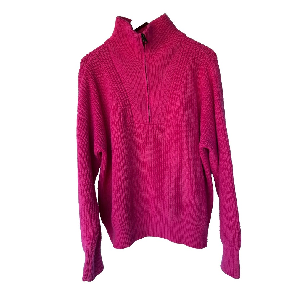 Faherty Pink 1/4 Zip Sweater Womens L‎ Cotton Wool Blend Ribbed Cozy Barbiecore